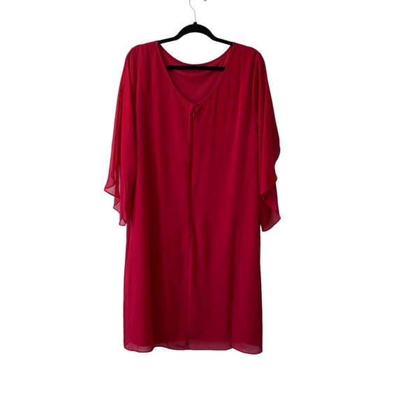 COLDWATER CREEK BURGUNDY SHIFT CHIFFON DRESS - Picture 3 of 11